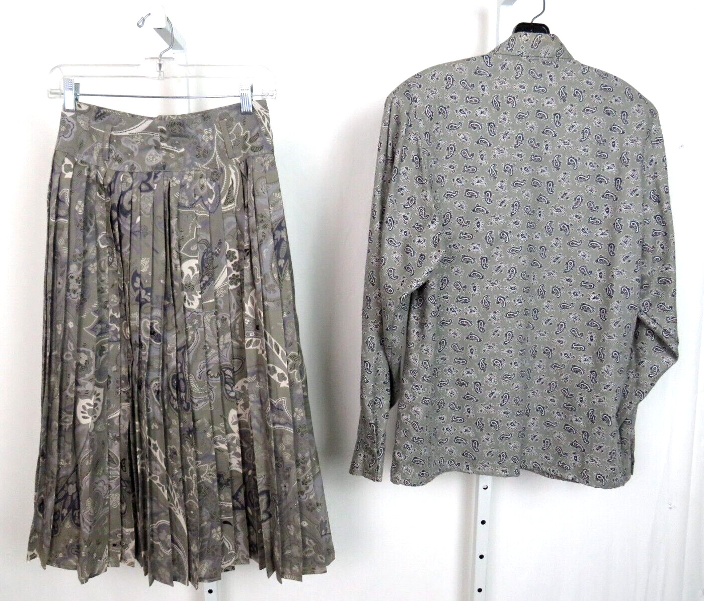 VTG 1980s MONDI SIZE 34 PAISLEY GRAY SKIRT & BLOUSE SET COTTON MODAL BLEND