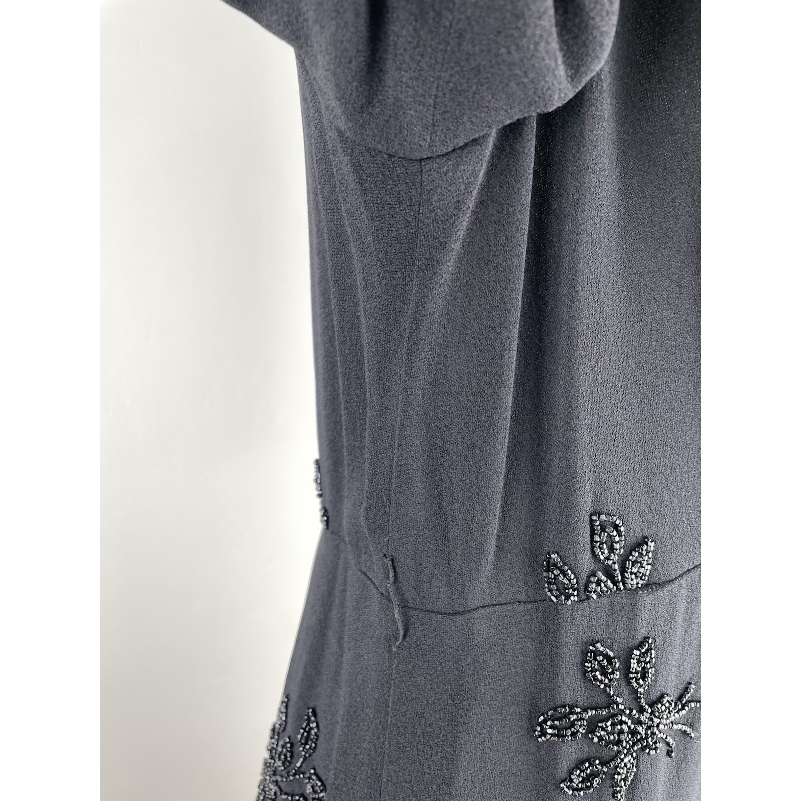 Vintage 40s Black Beaded Rayon Dress Beaded Formal Elegant READ
