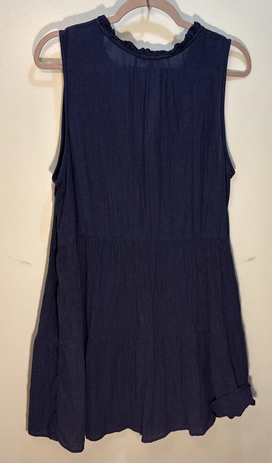 Gap Size Medium V-Neck Sleeveless Lined Crinkle Midi dress Navy Blue 100% Cotton