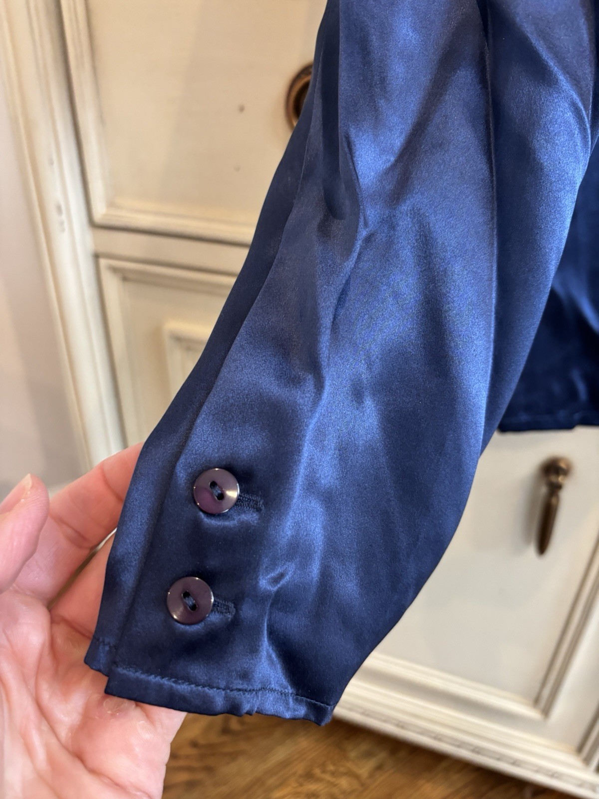 Carlisle Vintage Skirt Blouse Set Blue Satin Size 8/10 Medium Classy Elegant