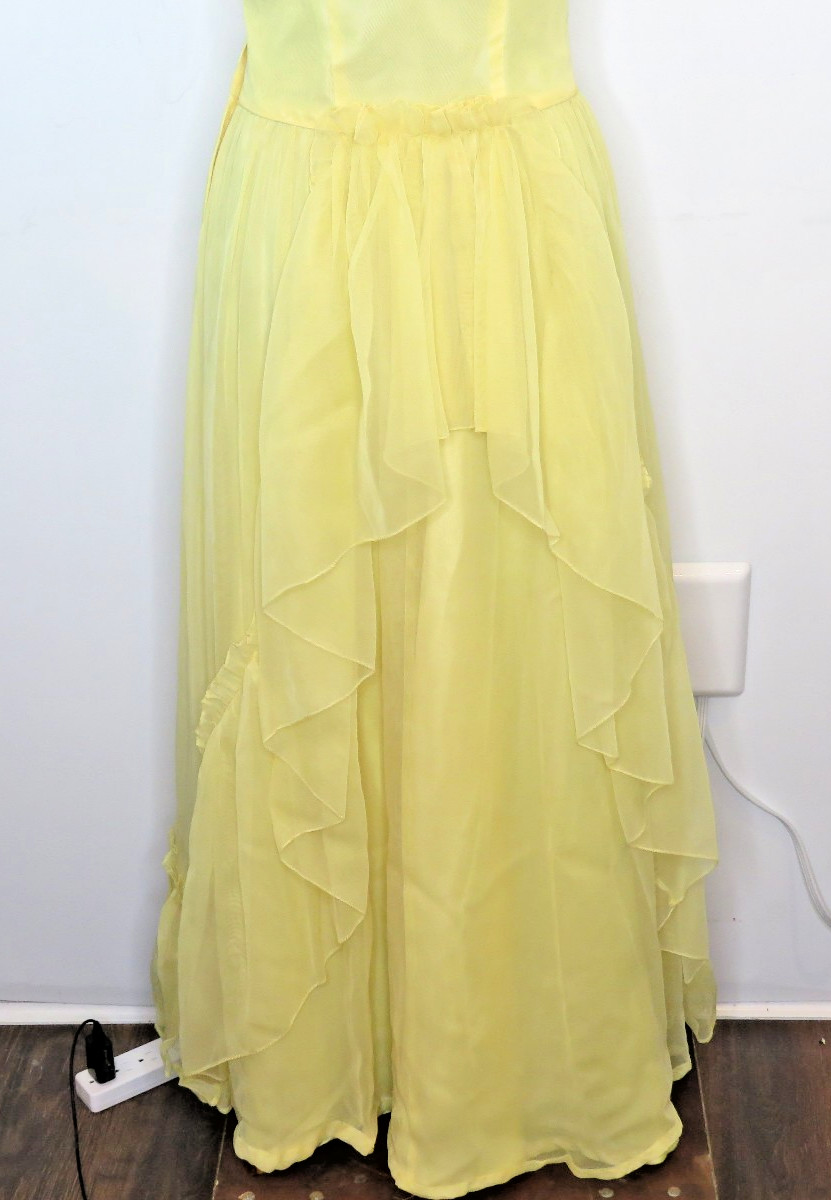 VINTAGE 1950’s FRED PERLBERG Dance Originals Yellow Dress S M Formal Gown EUC