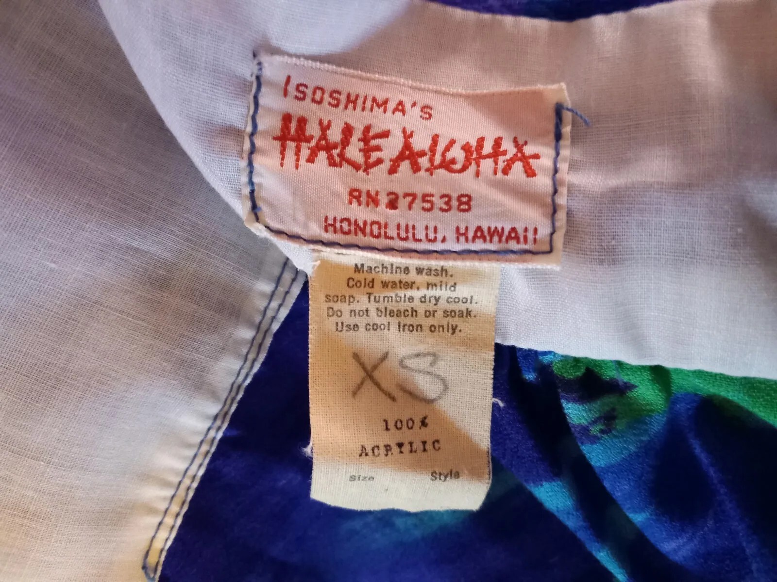 Vintage 60s Hale Aloha Tiki Oasis Hawaiian Blue Floral Barkcloth Halter Dress XS