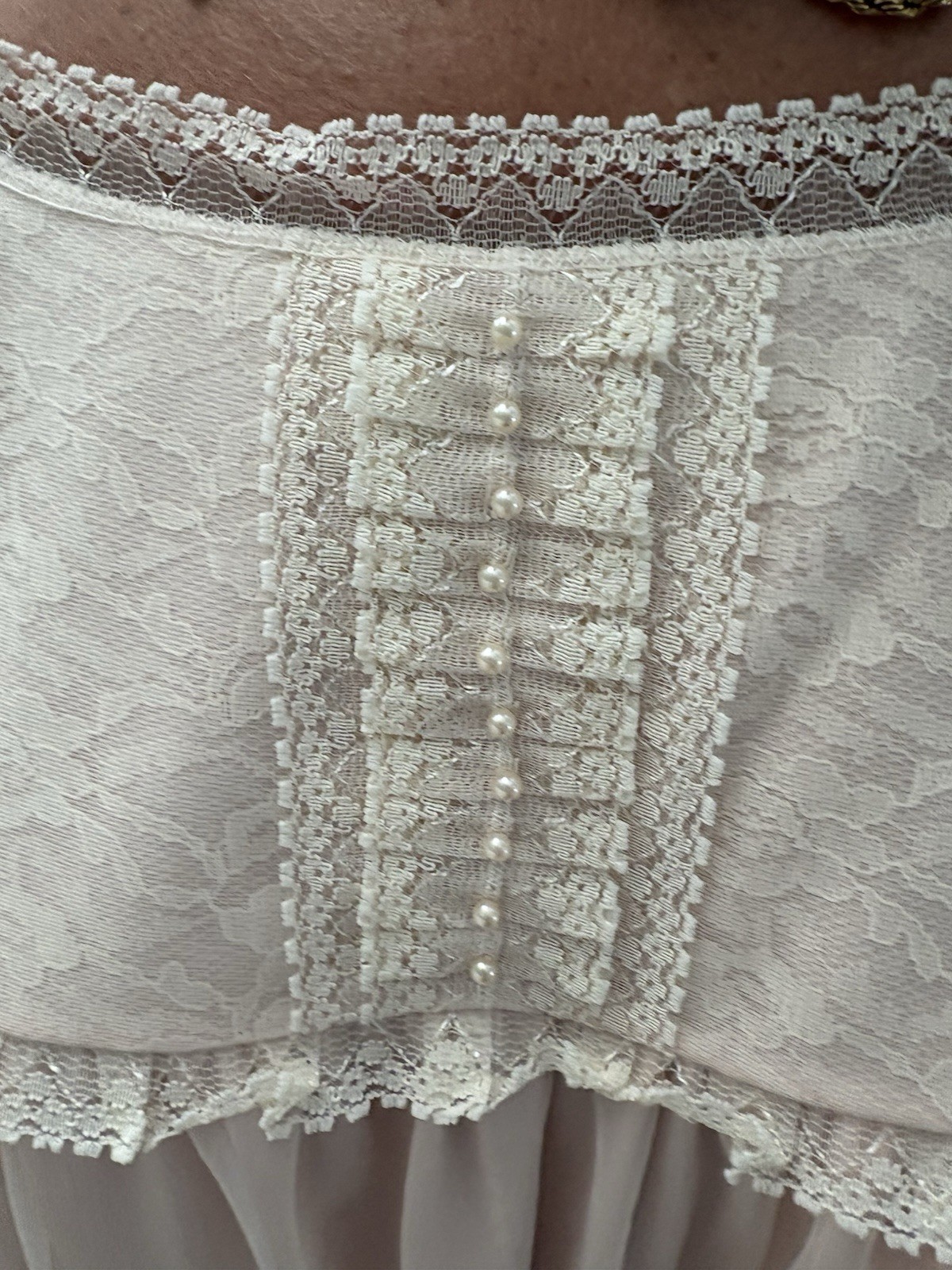 Vtg Pink Blush Evening Gown Lingerie Bridal Boutique Ivory rose Lace Detail