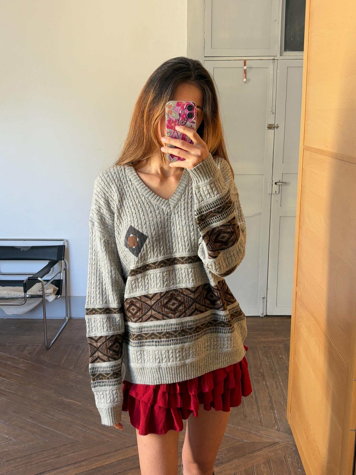 Vintage light grey jumper , Wool and alpaca blend v neck
