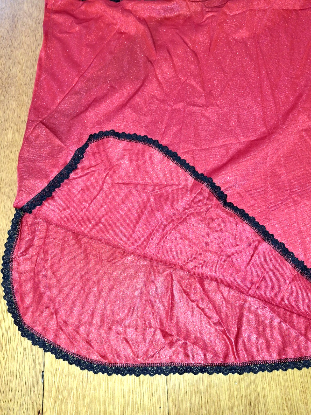 Vintage Red Nylon Black Lace Cami Lingerie Slip Top Spaghetti Straps Slit Side