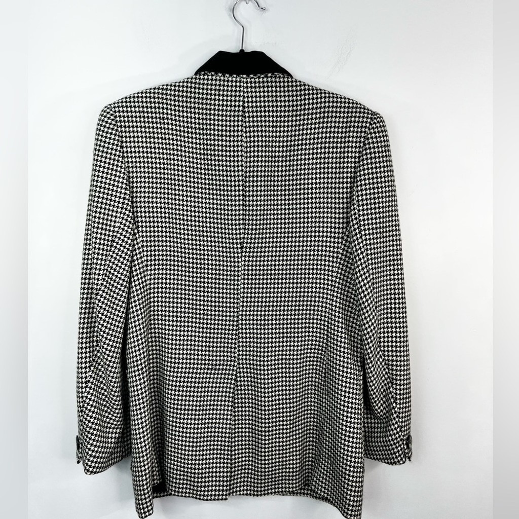 Vintage 80s 90s pure wool black white houndstooth old money oversized blazer 10