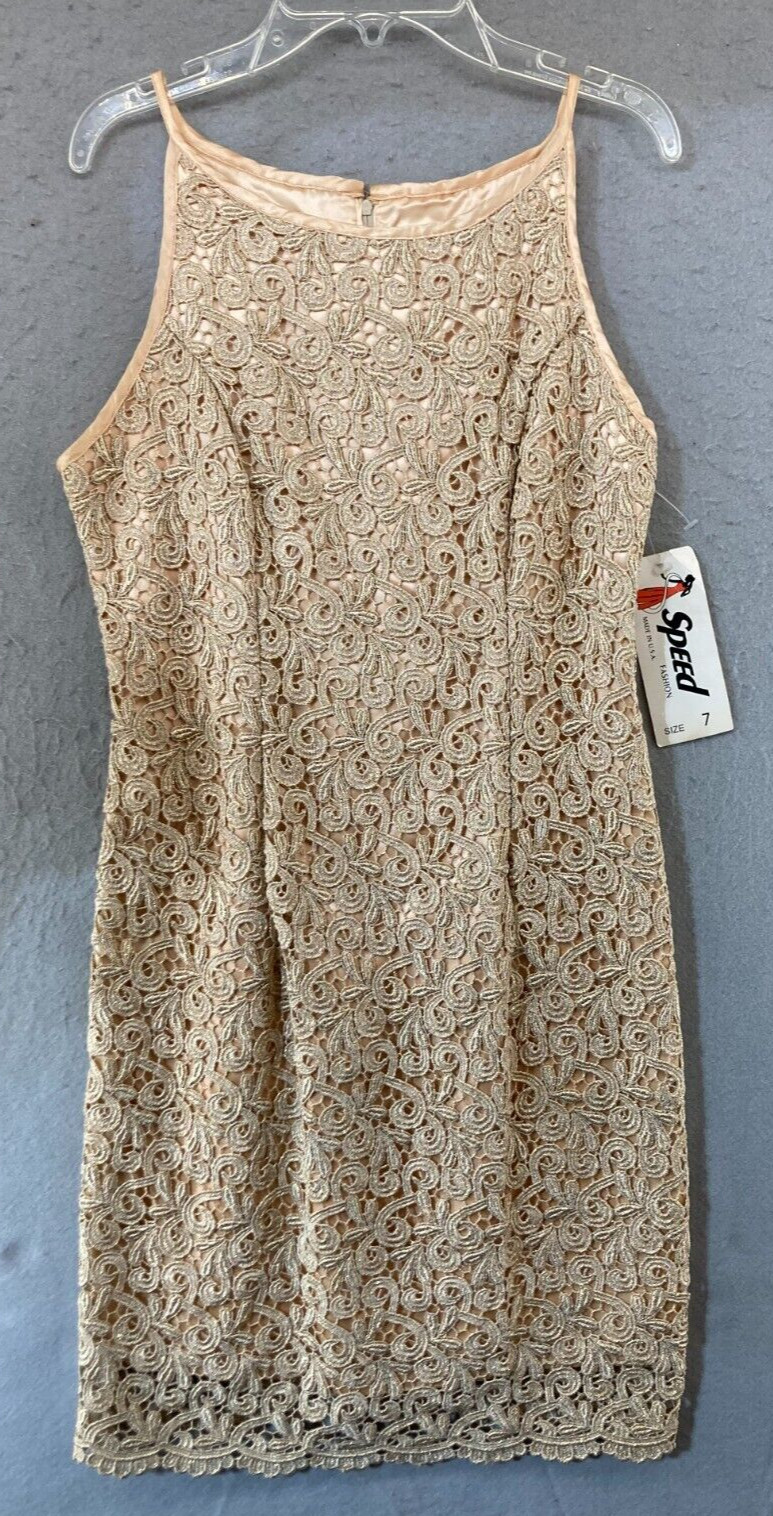 Speed Fashion Womens Dress 7 Gold USA MADE NWT Vintage Metallic
