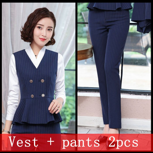 Korean Striped Blazer Jacket Pant Suit Office Ladies Business Wear Formal Set