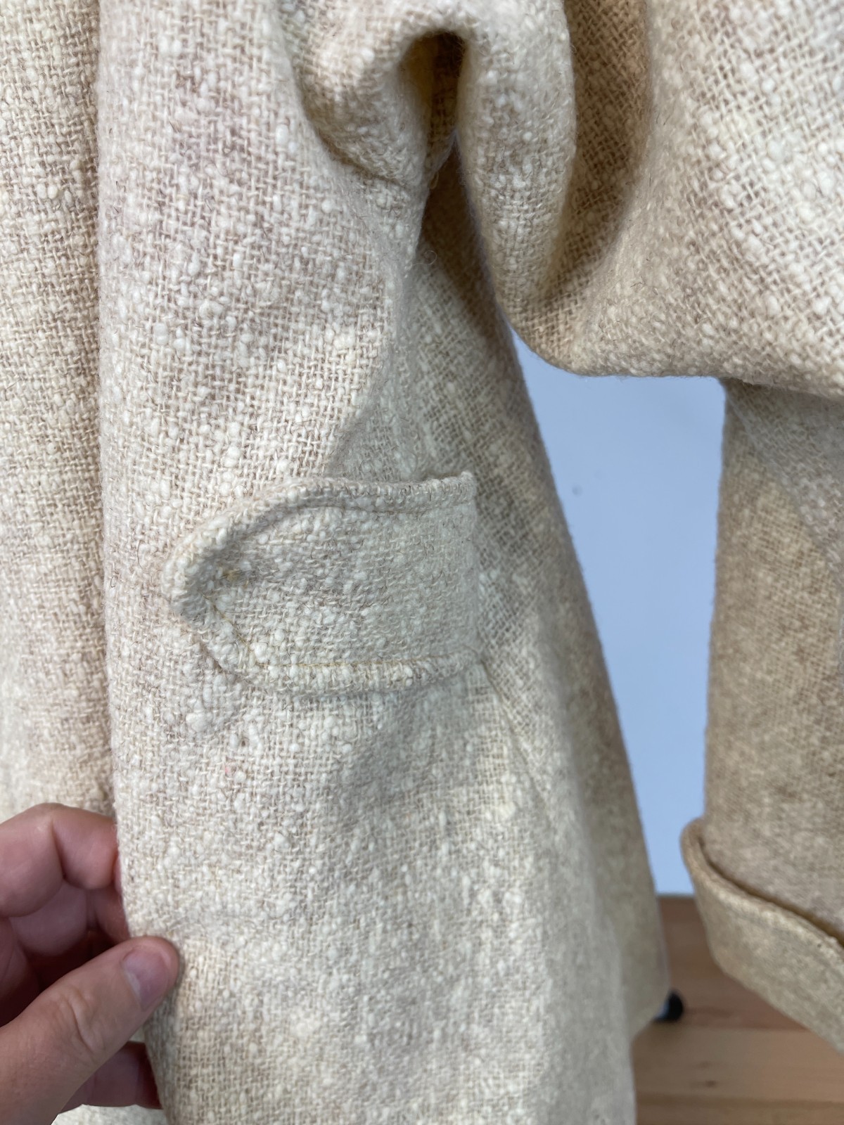 Vintage 1950s Fashioned by Irmac Wool Blend Coat Beige Bouclé Lined Mid Century