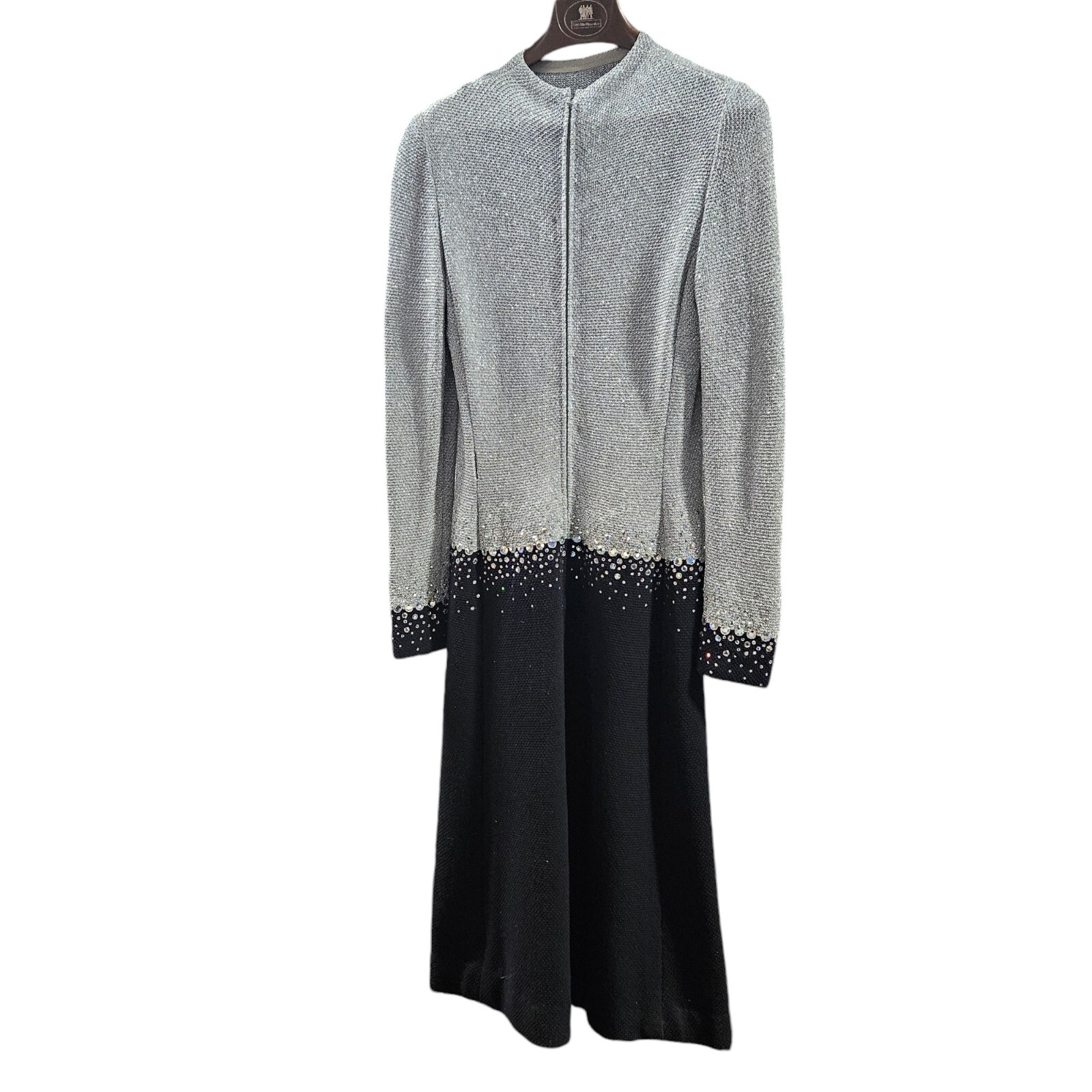Pauline Trigere Vtg Marshall Fields Black Silver W/Rhinestones EVE Dress SZ 10