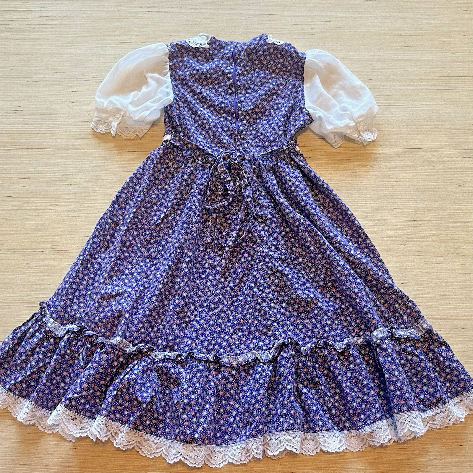 Gunne Sax By Jessica Prairie Vtg Girls Dress Purple Floral White Lace Trim 70’s
