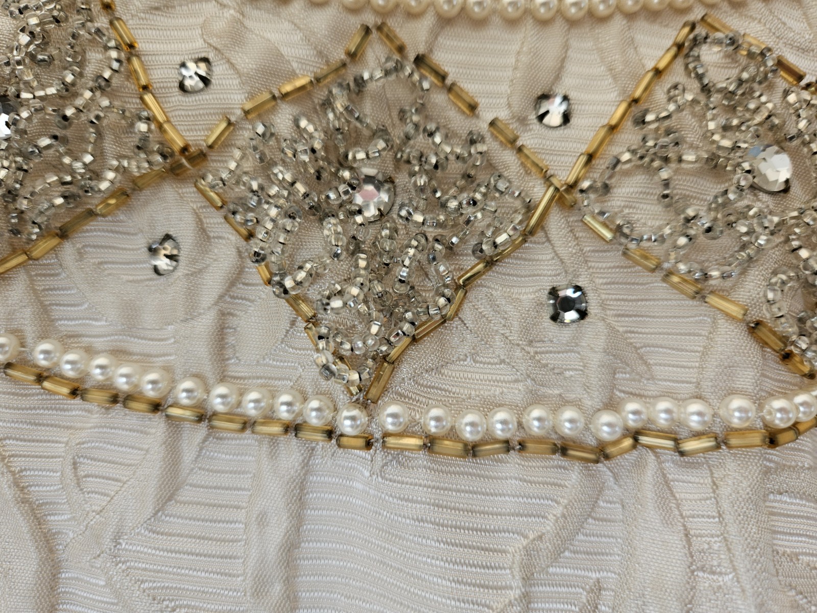 1960s Vintage Embossed Taupe Bodice top with rhinestone embellishments