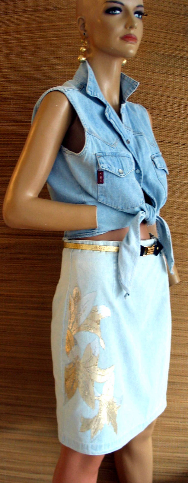 Embellished matching VTG denim Gap skirt and jeans + Union Bay vest set, sz S/M