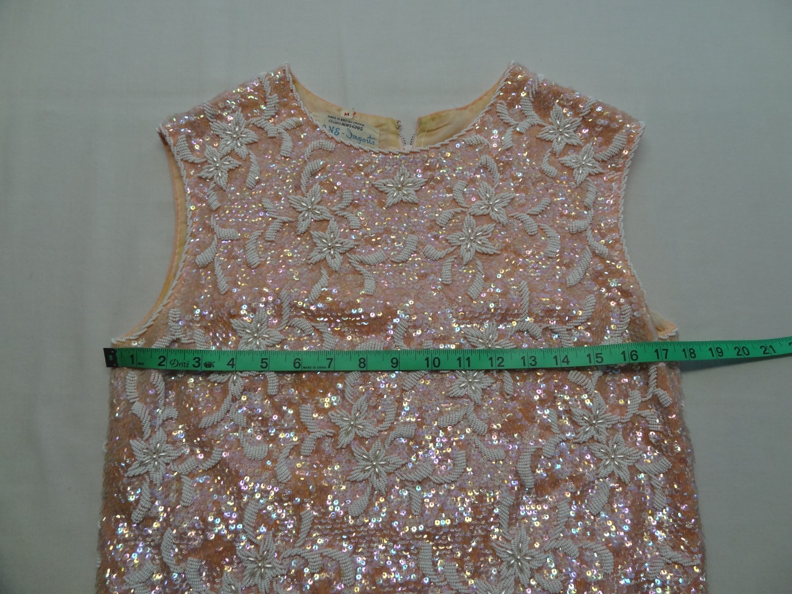 RNE M Hong Kong Sequin Beaded Sleeveless Evening Top VTG 60s 70s Lambs Wool