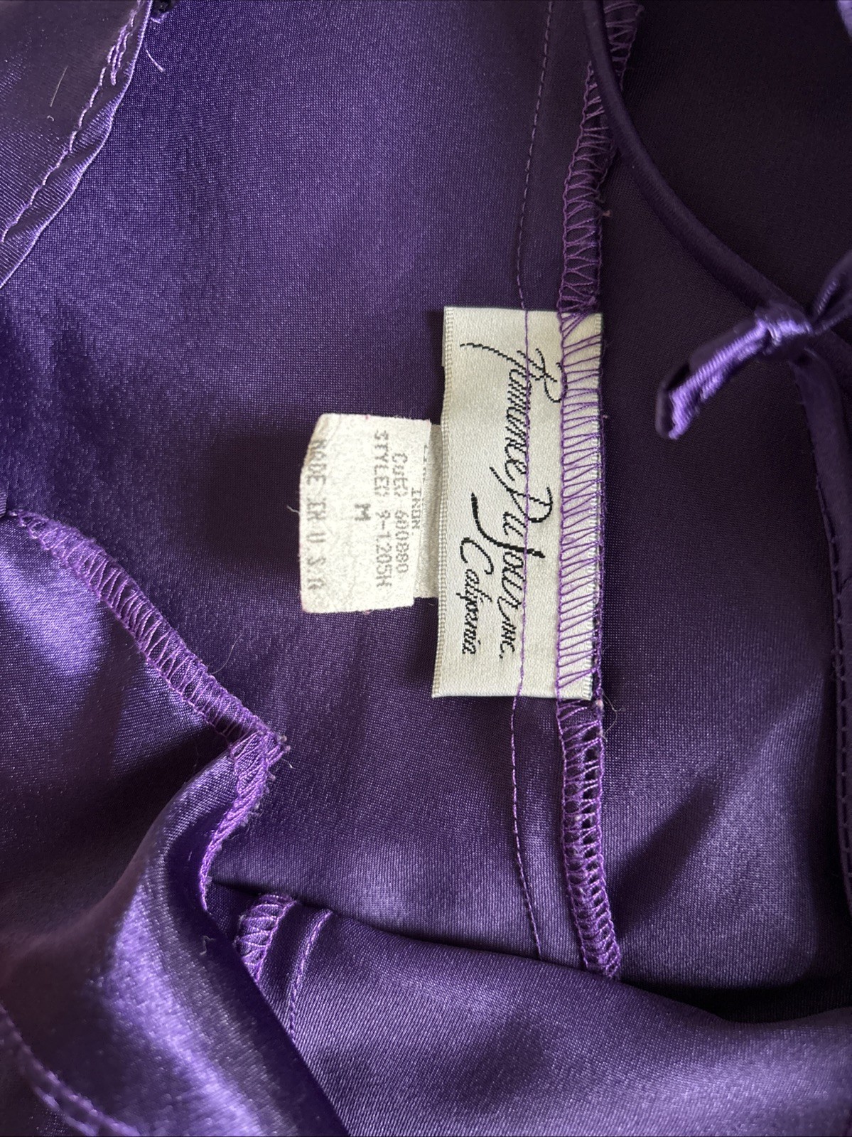 Shiny Romance Du Jour Purple Satin Vintage Slip Dress Flounce Skirt Size M USA