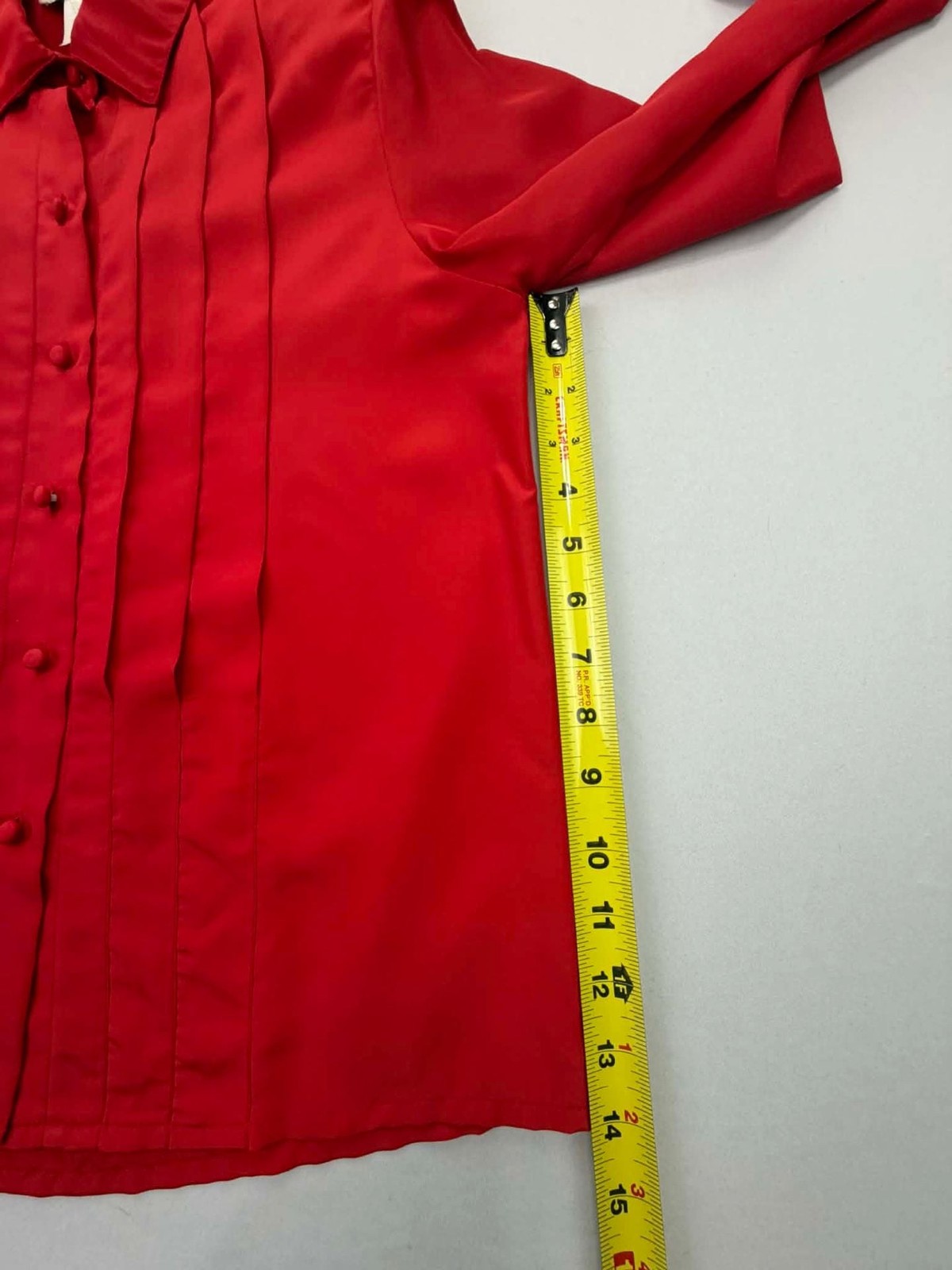 Vintage Count Romi Ltd. Red Pleated Tuxedo Front Button Blouse