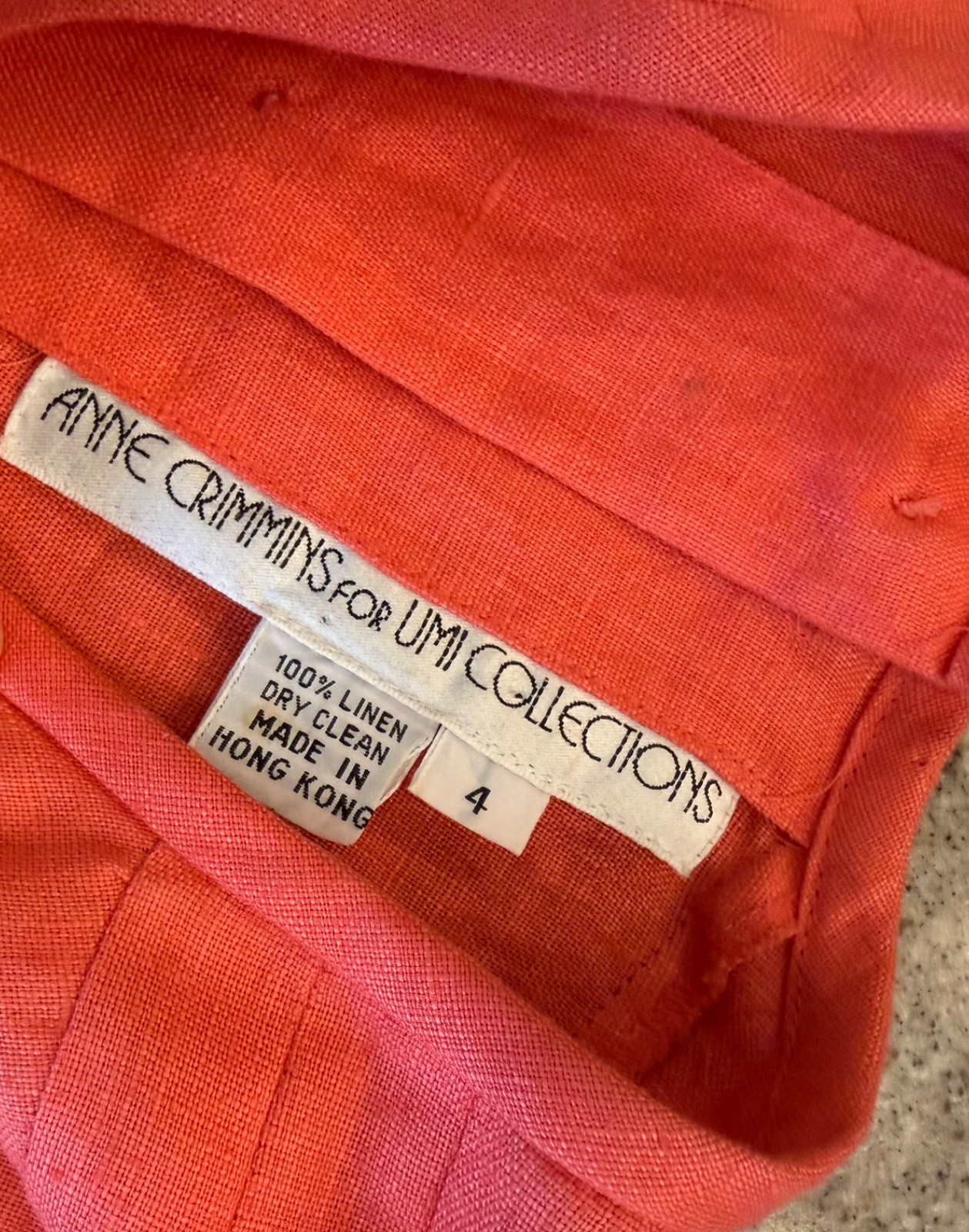 Vtg ANNE CRIMMINS UMI Collections Coral Linen Applique Puff Sleeve Top Sz 4