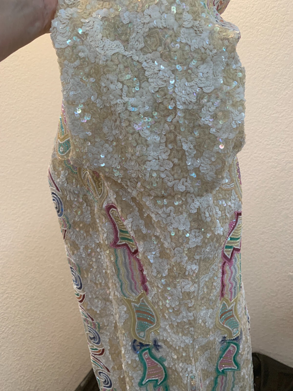 Vintage heavily beaded fabulous Mary McFadden tunic sz 16 pre owned cream/multi