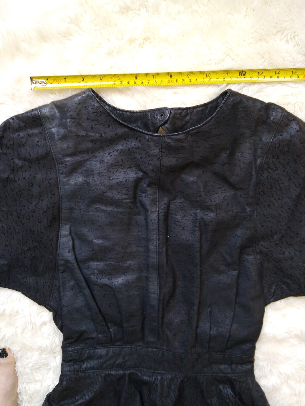 Vintage 1980’s Sz S Handmade Unbranded Leather Dress Black, Cocktail Peplum!