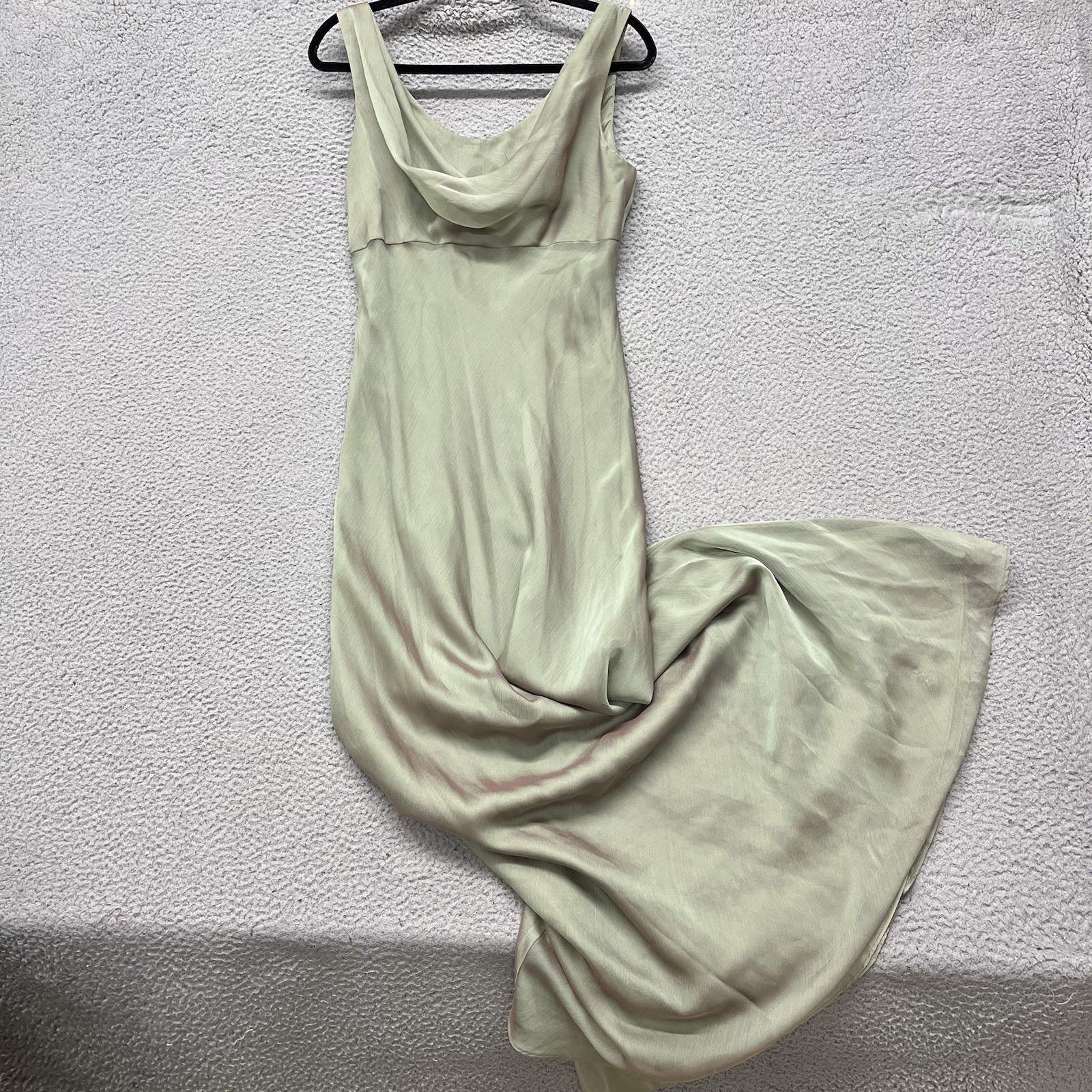 Y2K Michaelangelo Fairy Dress Womens 10 Green Iridescent Draped Neck 90s Chiffon