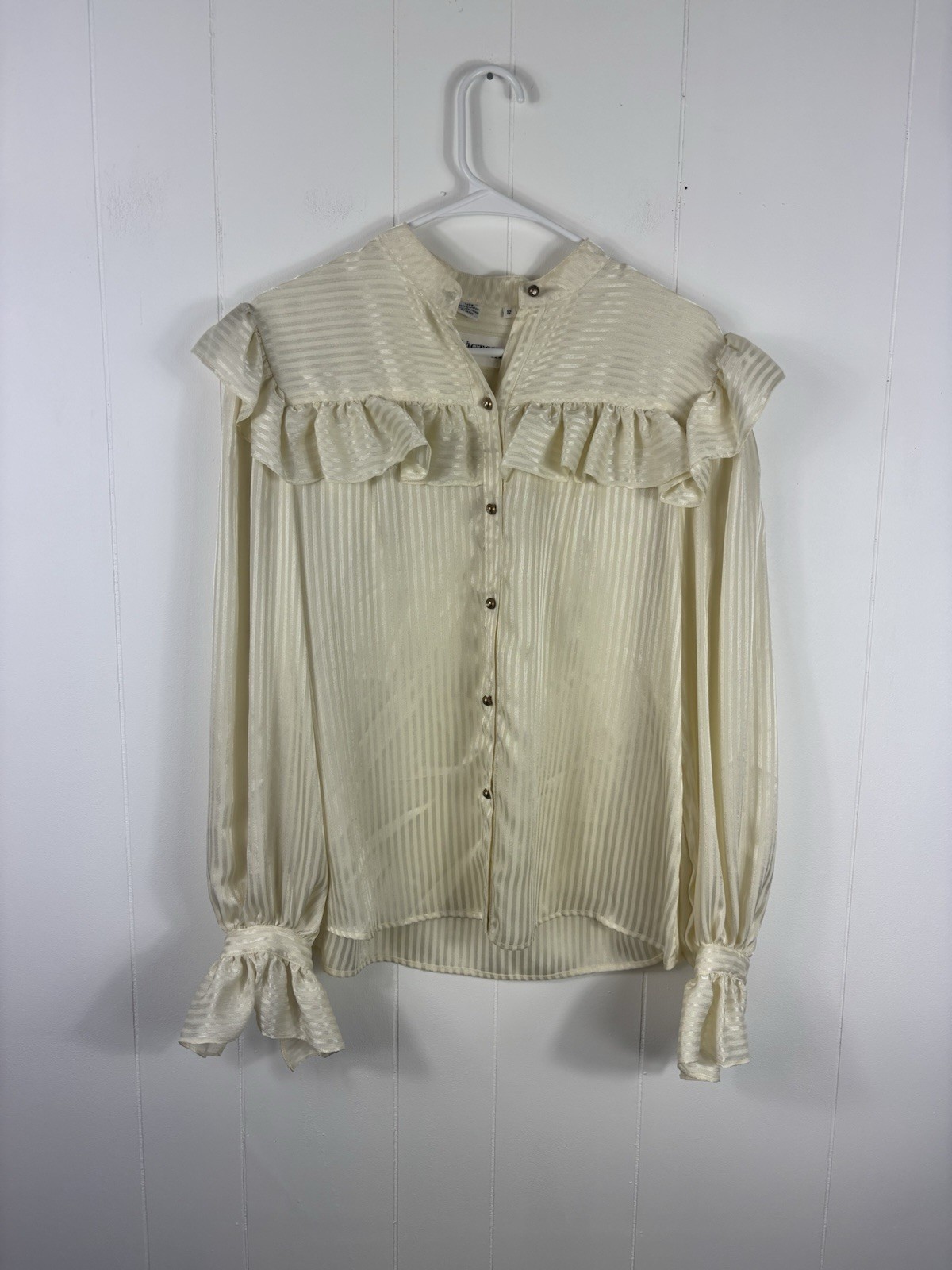 Victoire Womens Size 12 Beige Victorian Prairie 70s Top Ruffle Flare Vintage