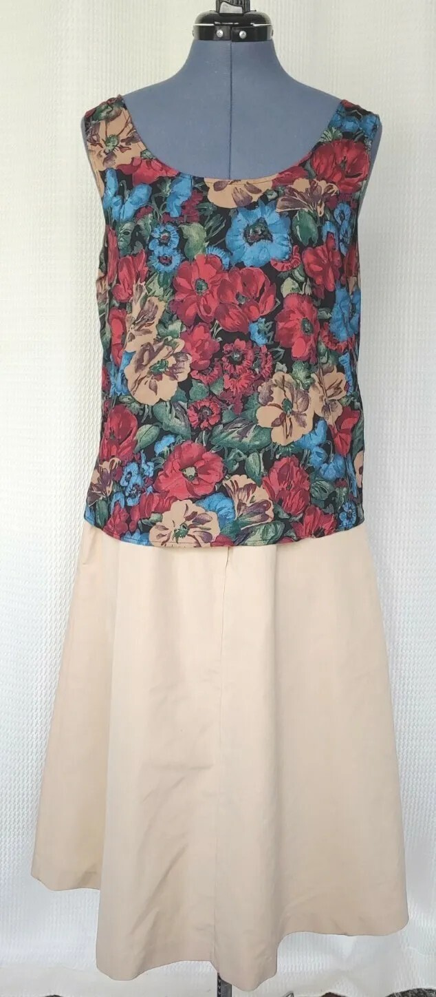 Vintage Wrapper Red/Blue/Tan Floral Tank Top/Sleeveless Top 40″ Bust Sz L?