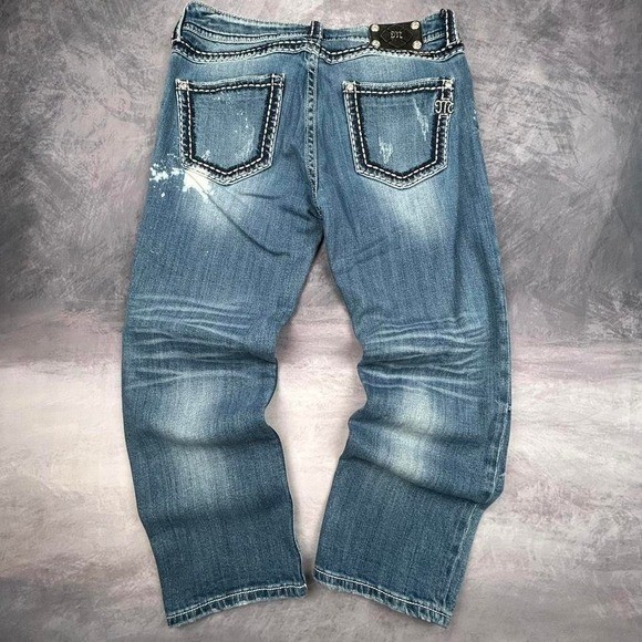 Miss Me Y2K Skater Gothic Bootcut Jeans 30 Distressed Denim Streetwear 2000s