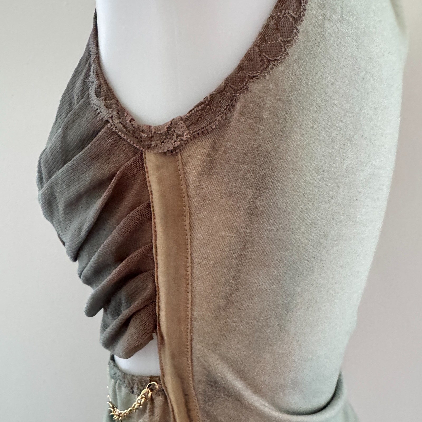 Y2K vtg CIGANA Lace Chain HANDMADE Corset Slip CUT-OUT Upcycled Tank Top Gypsy M