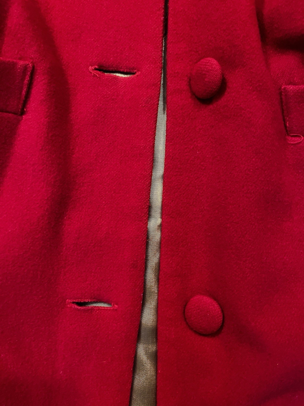 VTG Ladies Cherry Red Cashmere and Wool Blend Coat, Asymmetrical Collar
