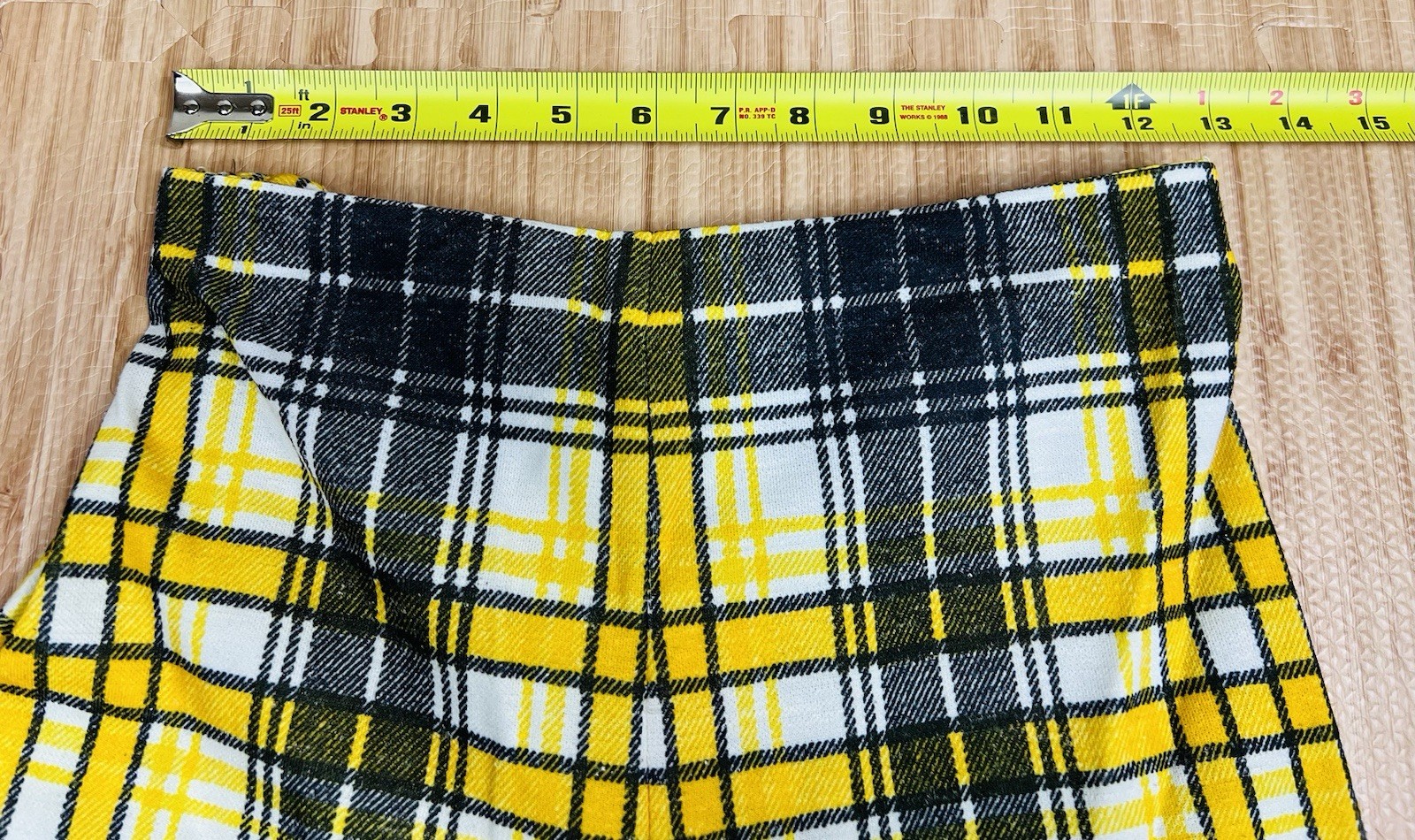Vtg Glen Of Michigan Womens 26 Elastic High Waist Retro Black Yellow Plaid Pants