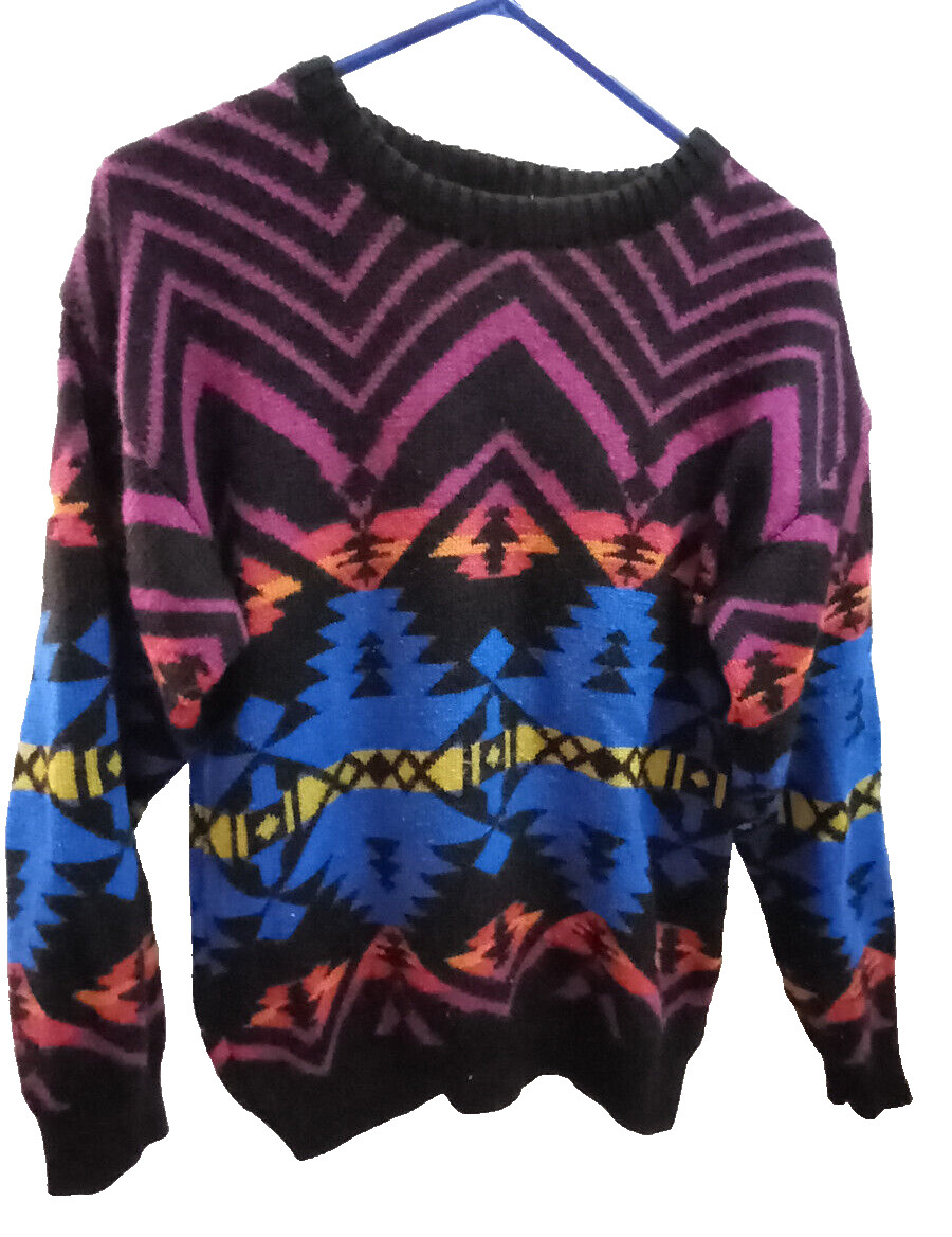 Vintage Hasting & Smith Aztec Design Bold Jewel Colors Thick Sweater M