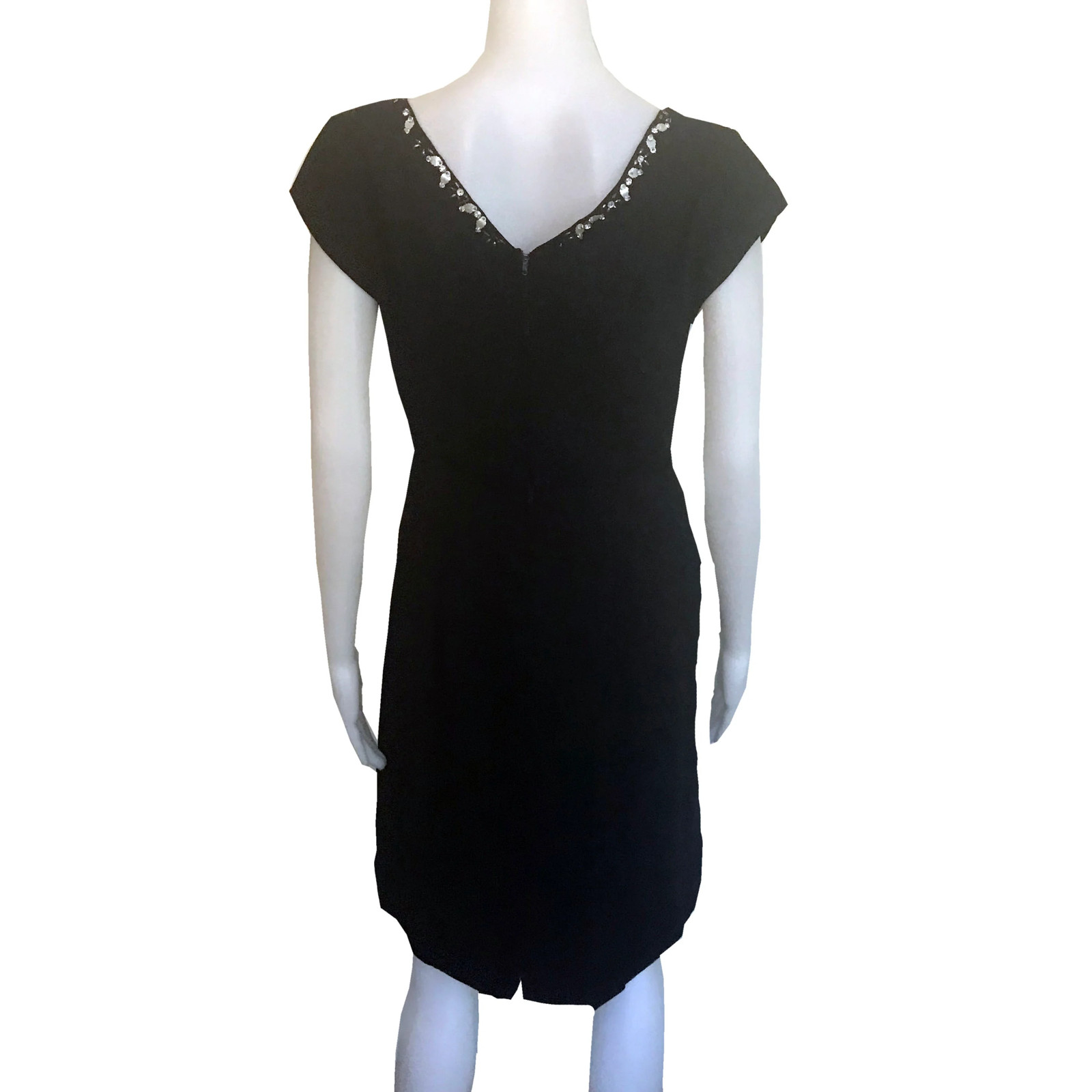 Vintage 1950s Black Embellished Wiggle Dress Cap Sleeves sz S