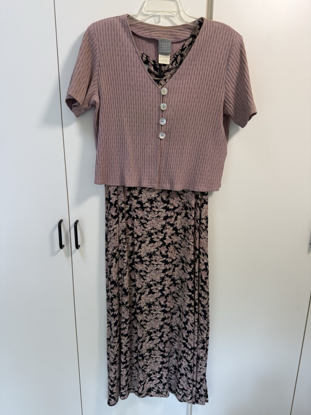 Vintage 90’s Y2K Rabbit Rabbit Rabbit 2 Pc Floral Maxi Dress & PINK Cardigan 14