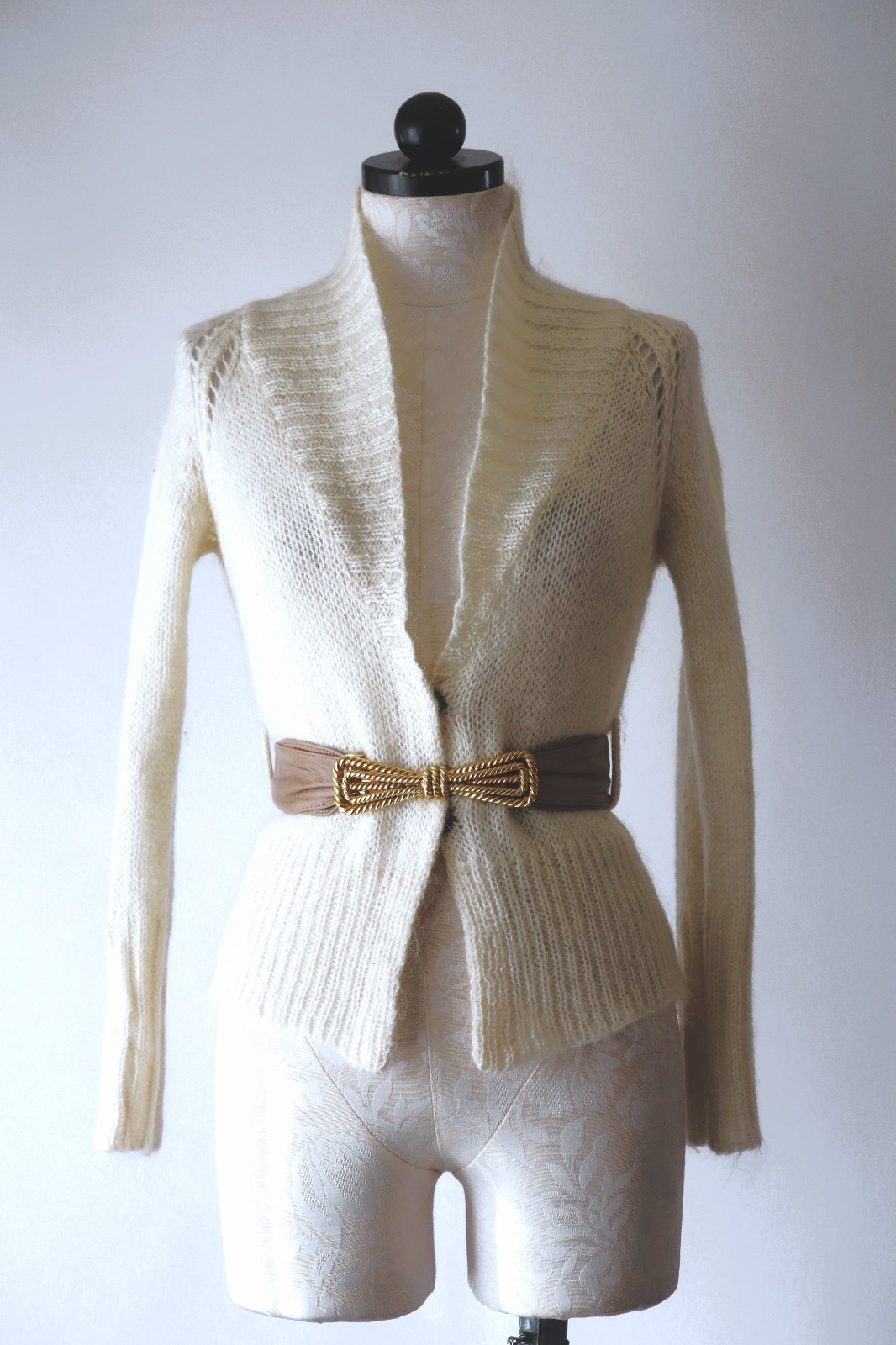 Y2K Isabel Marant Cream Fuzzy Mohair Romantic Cropped Cardigan Sweater Women XS
