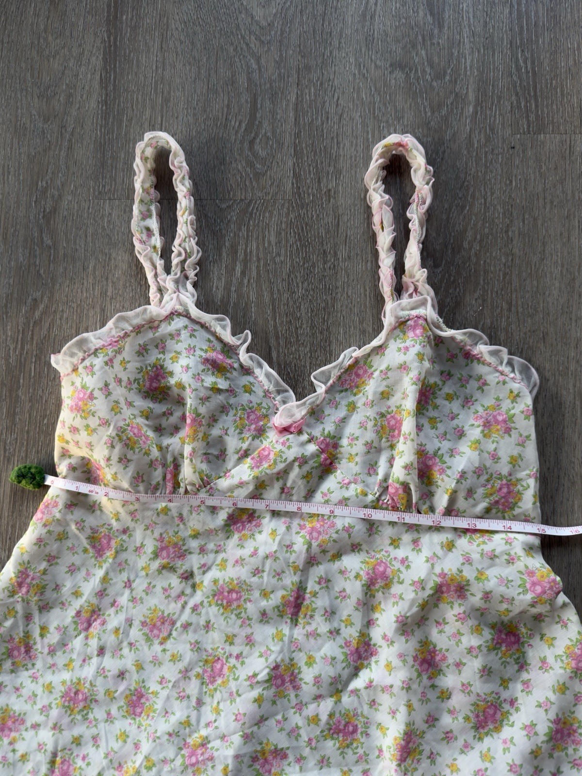 Vintage St Michael Floral Mesh Chemise Slip Dress Cottagecore Coquette EUC