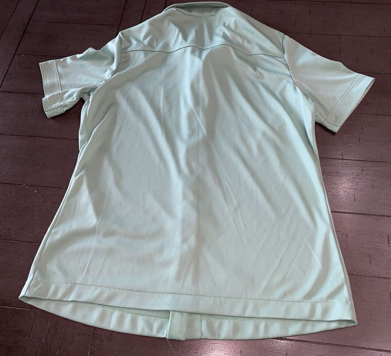 C1 80s Mint Green Button Up Blouse Short Sleeve Pointed Collar SZ 16 M/L SEARS