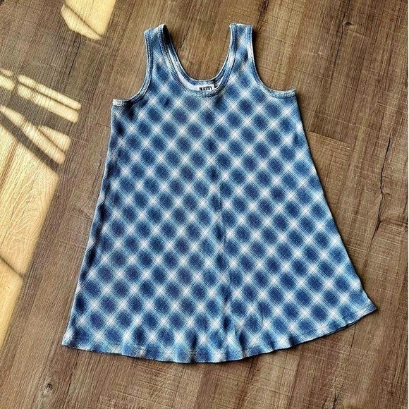Vintage 90s Plaid Tunic Women’s Size Large Blue Sleeveless Preppy Mixed Blues