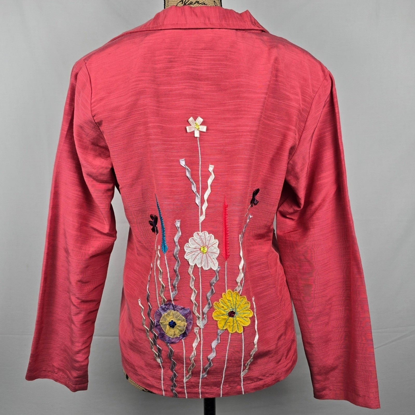 Indigo Moon Womens 2 Piece Set Jacket & T-Shirt Floral Embroidered Pink Purple S