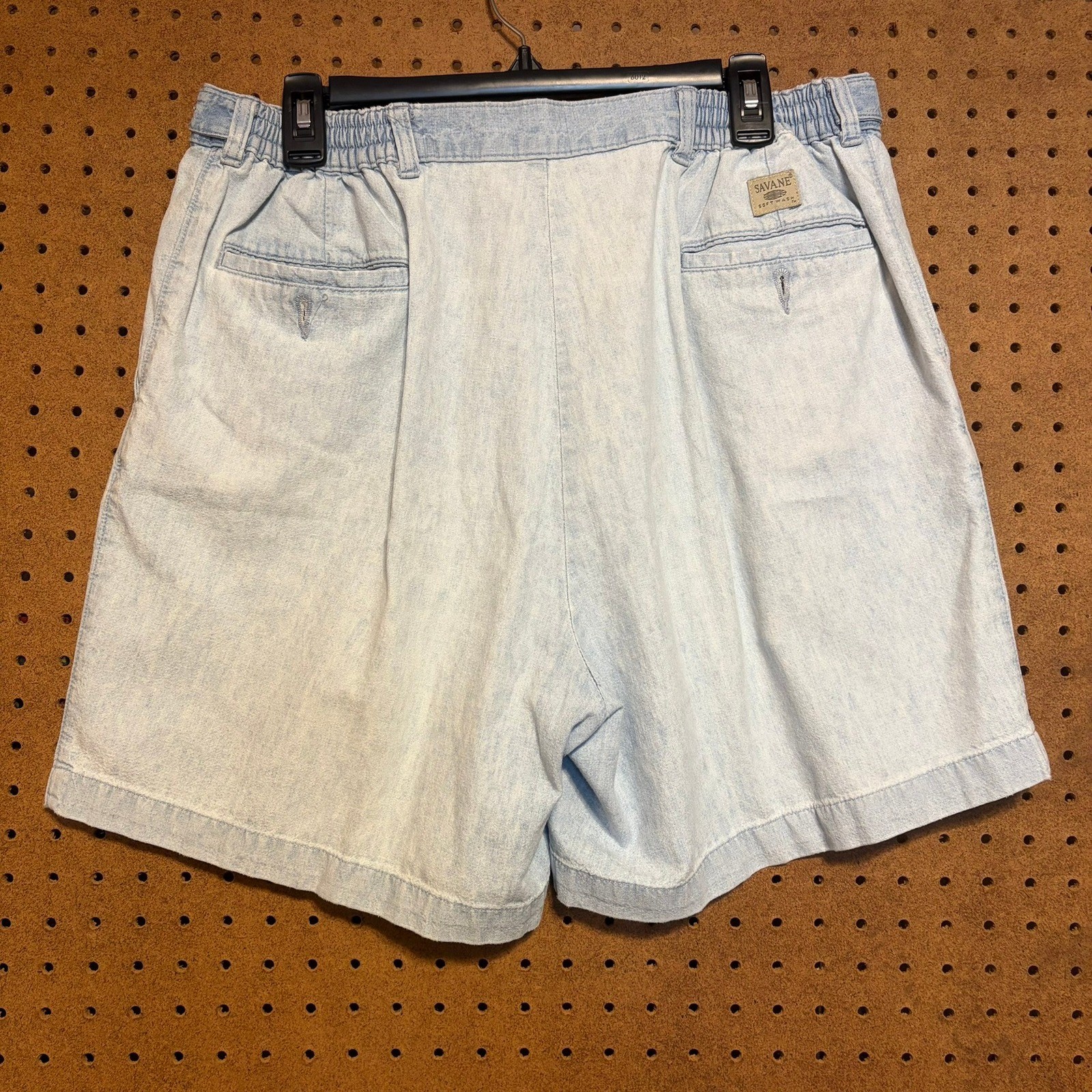 Savane Soft Wash Vintage 90s High Waisted Pleated Denim Shorts Light Blue Cotton