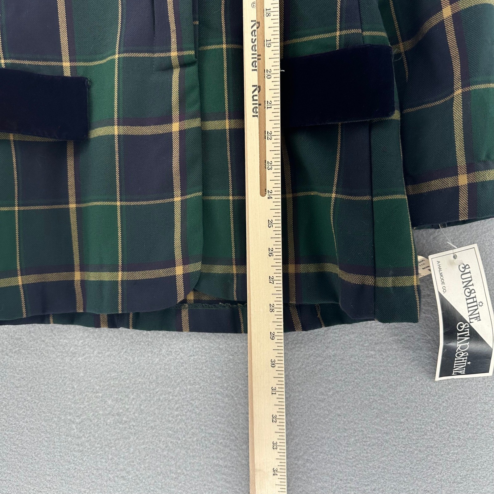 VTG Sunshine Starshine Green Navy Plaid Skirt Suit Blazer Set 8 DEADSTOCK Career