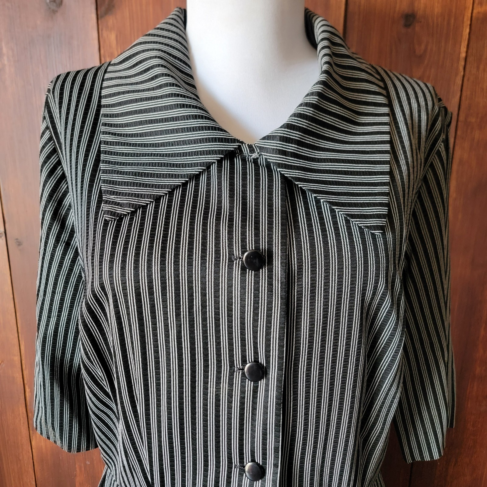 Vintage Miss Marilyn of Dallas 50s Black & White Striped Dress Collared Buttons