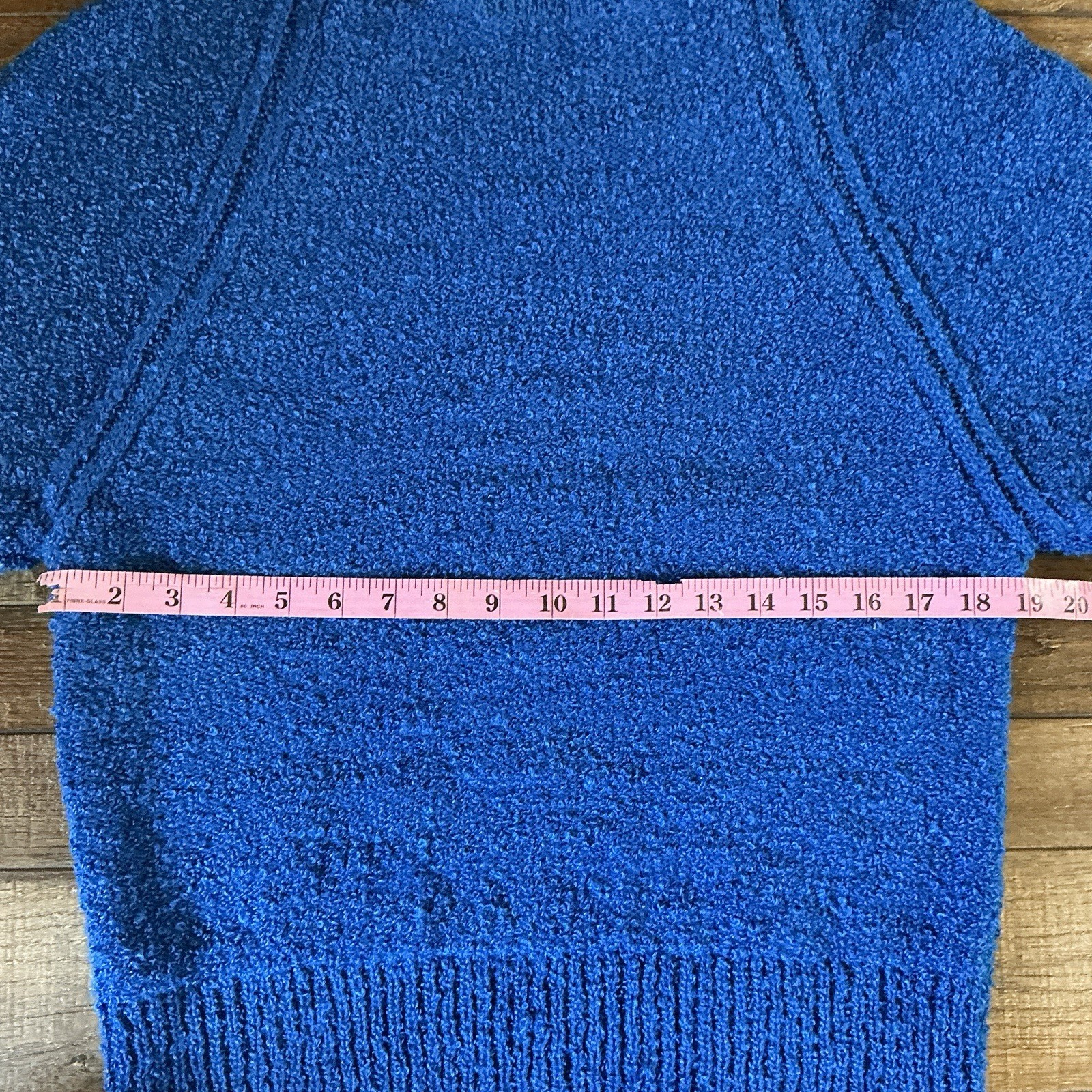 Vintage Beldoch Popper Womens Sz L Blue Boucle Knit Sweater Batwing Sleeve #26F3