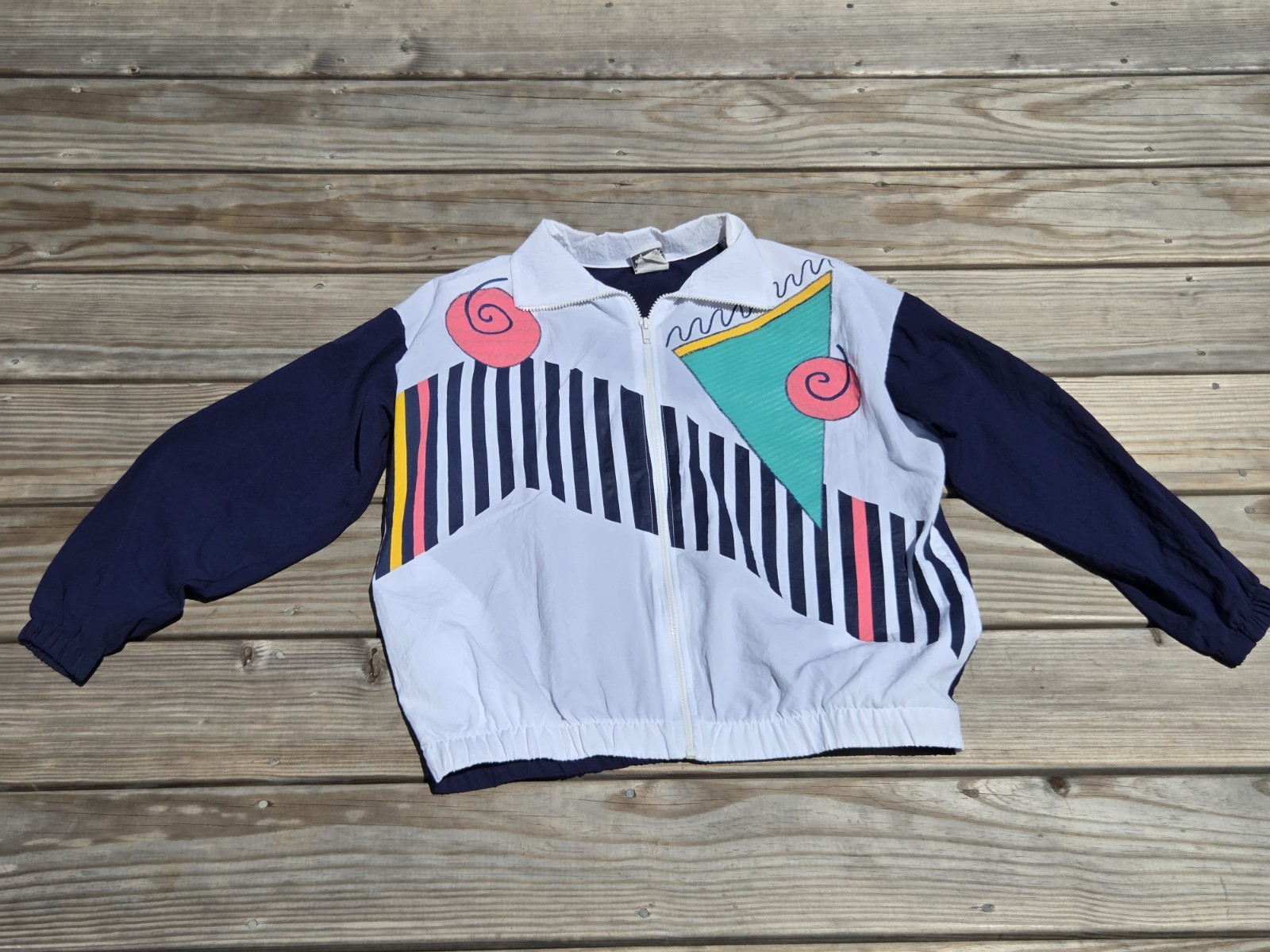 Vintage 90s Teddi Sport Geometric Windbreaker Jacket Memphis Neon Abstract Sz M