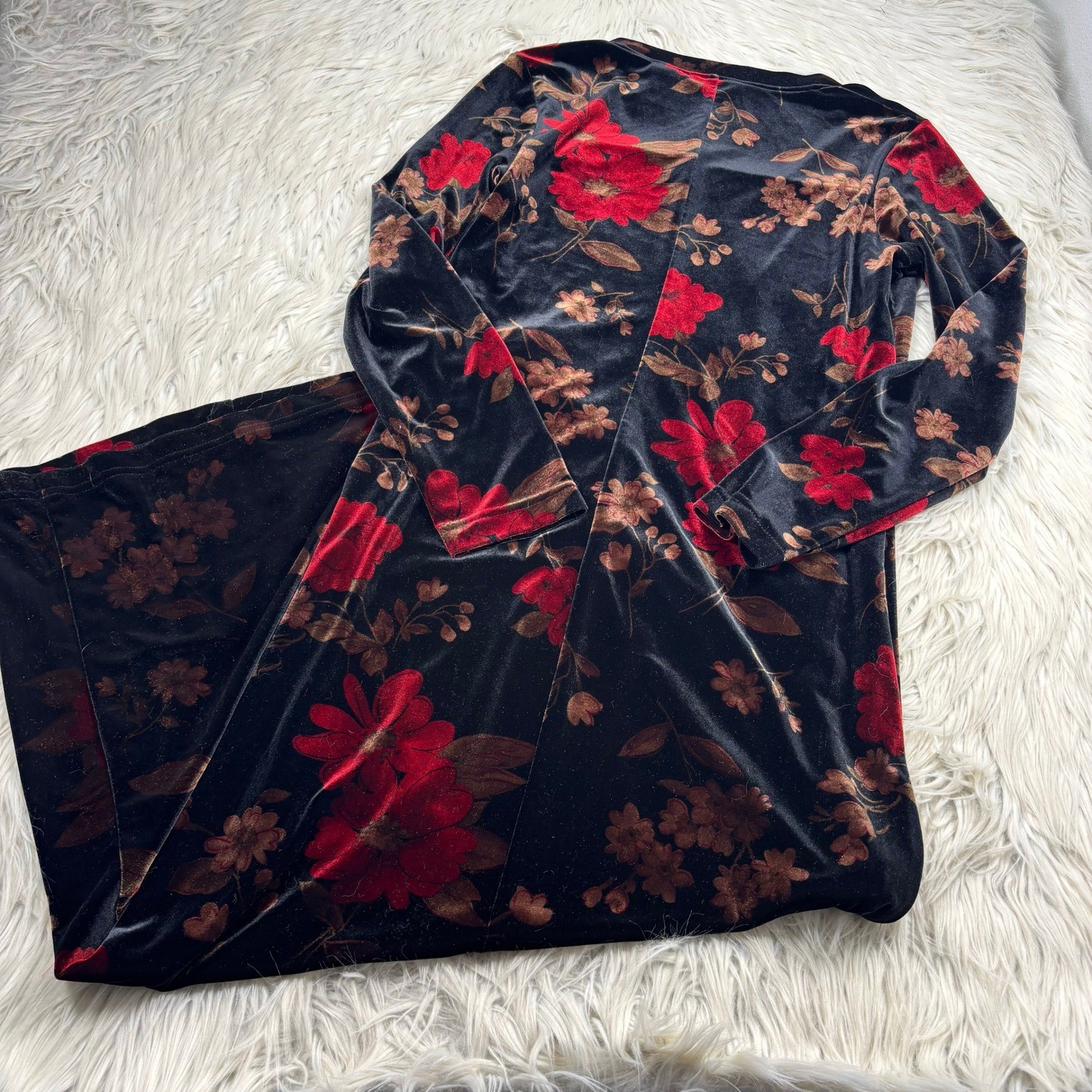 Vintage Kathie Lee Women’ S Floral Velvet Midi Maxi Dress Square Neck Romantic