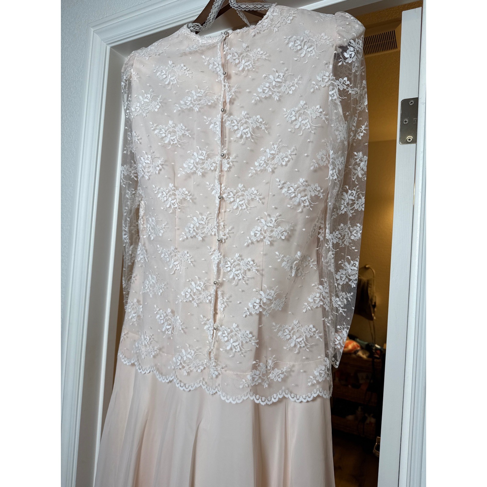 Michael Marcella Ltd Vintage Lace Wedding Dress Blush Ivory Long Sleeve Size 14