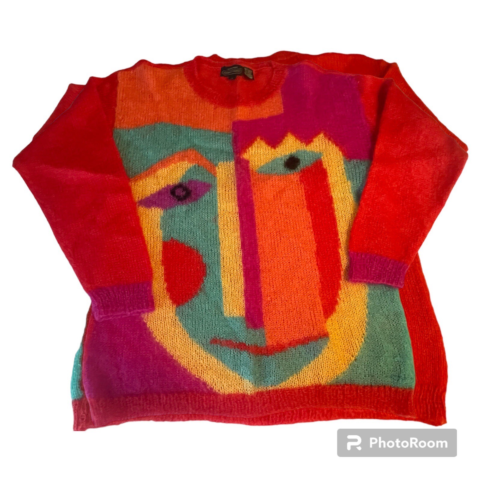 Vintage Picasso Sweater Size L Mohair Art Abstract Fuzzy Colorful Deadstock