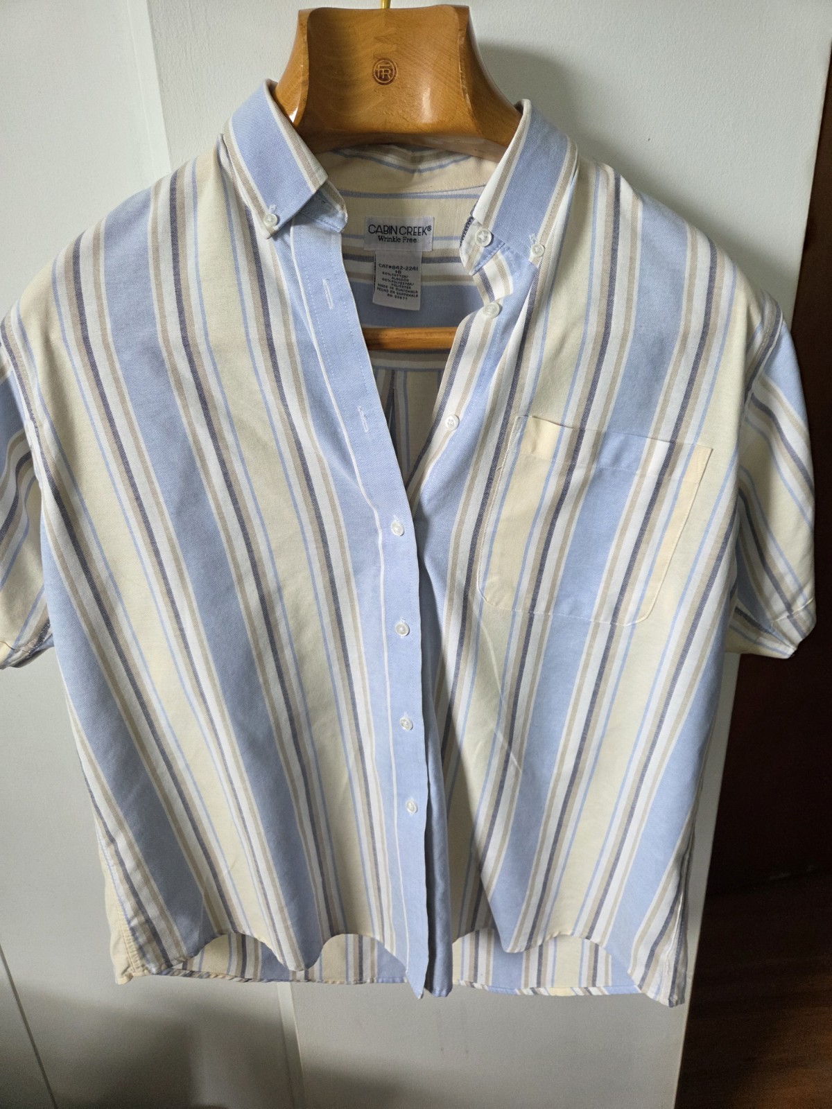 Vintage CABIN CREEK Wrinkle Free Short Sleeve Top Blouse Button Front Womens 16
