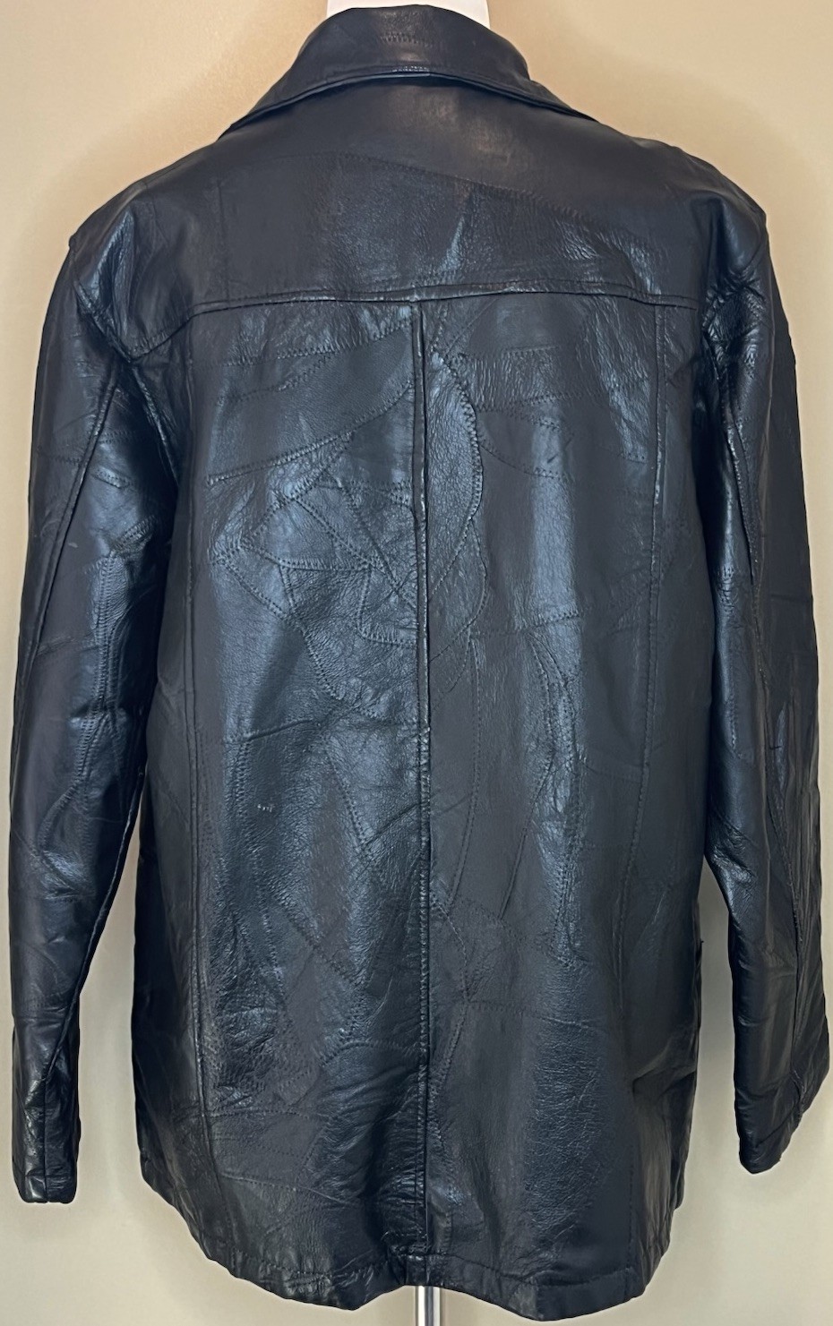 Vtg Y2K Black Patchwork Leather Jacket Sz L Tudor Court by Haband Pockets