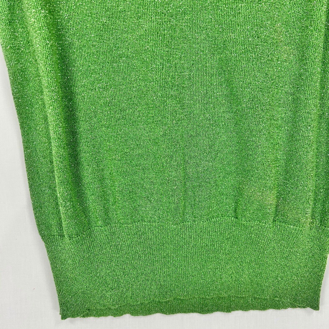 Vintage Patchington Metallic Apple Green Knit Sweater Vest Top Mock Neck (M)
