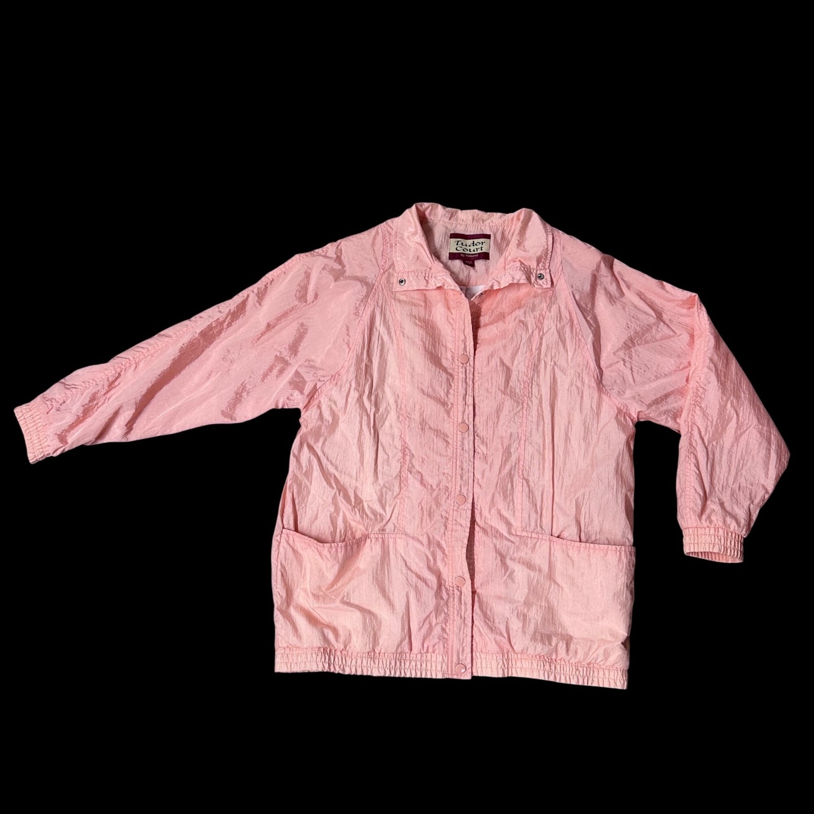Vintage Windbreaker Jacket Tudor Court 1990s Nylon Shoulder Pads Peach Size M